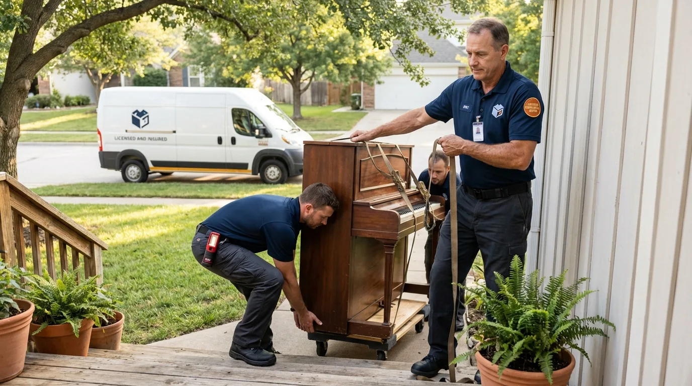 Licensed piano movers securing grand piano in Rosiclare, IL