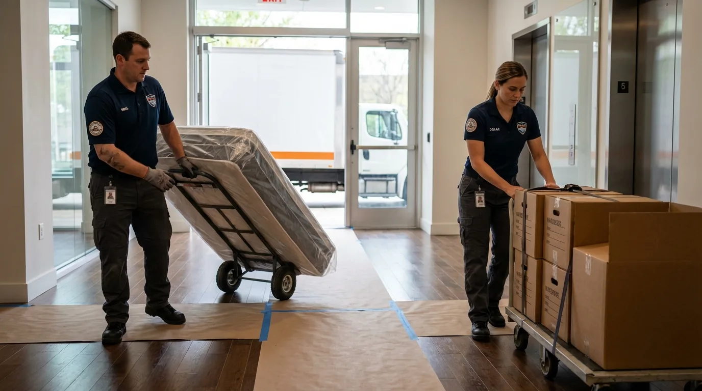 Professional apartment movers loading elevator in Rosiclare, IL